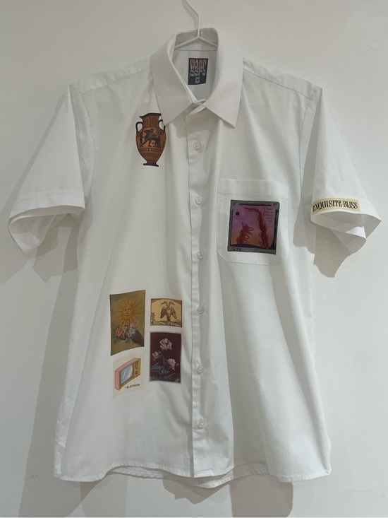 warp core Other - Upcycled graphic collage white button-down shirt unisex S/M